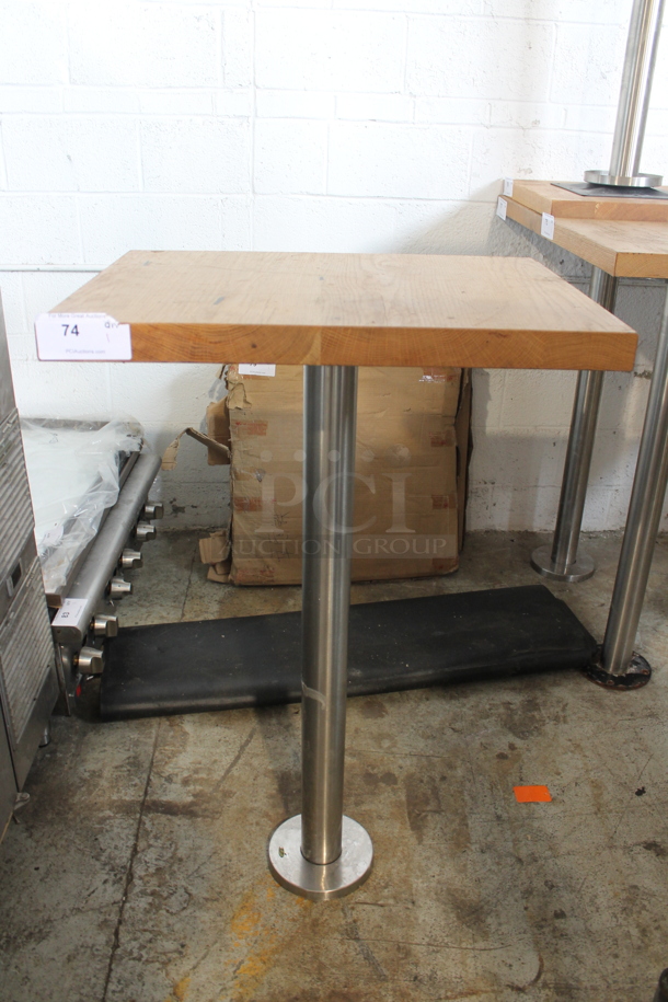 Wooden Butcher Block Bar Height Table on Chrome Finish Metal Base. - Image 1 of 3