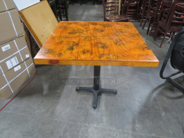 One Wooden Table Top  On A Pedestal Base. 36X36X30 - Image 1 of 2