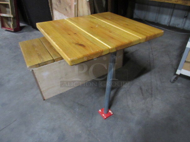 One Solid Wooden Wall Mount Table With 1 Pole. 24X27.5X30