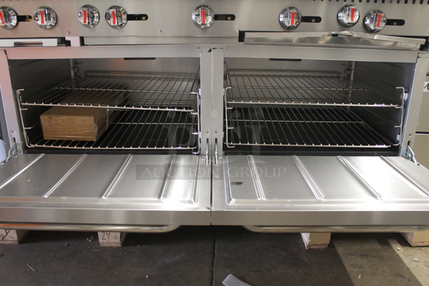 BRAND NEW SCRATCH AND DENT! CPG 351S60G48L Commercial Stainless Steel Liquid Propane Gas 60" Gas Range With 48" Griddle, Two Burners And Two Ovens With Steel Racks. Stock Picture Used For Gallery Picture - Image 9 of 12