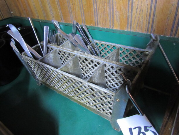 One Flatware Dish Rack With Assorted Flatware.