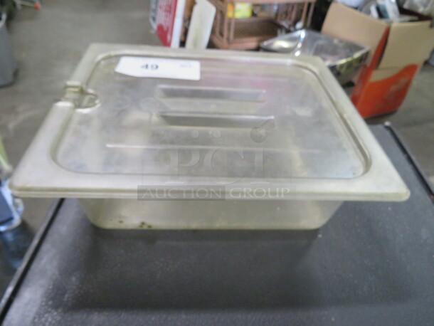 One 1/2 Size 4 Inch Deep Food Storage Container With Lid.