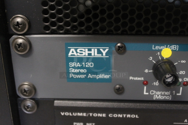 6 Electronic Rack Units in Black Metal Cabinet; Middleby Atlantic Power Center, Crestron Control Processor, Crestron Volume Tone Control, Ashly SRA-120 Power Amplifier, Extron AAP 301 Interface Extron Media Presentation Switcher. 6 Times Your Bid!   - Image 10 of 12