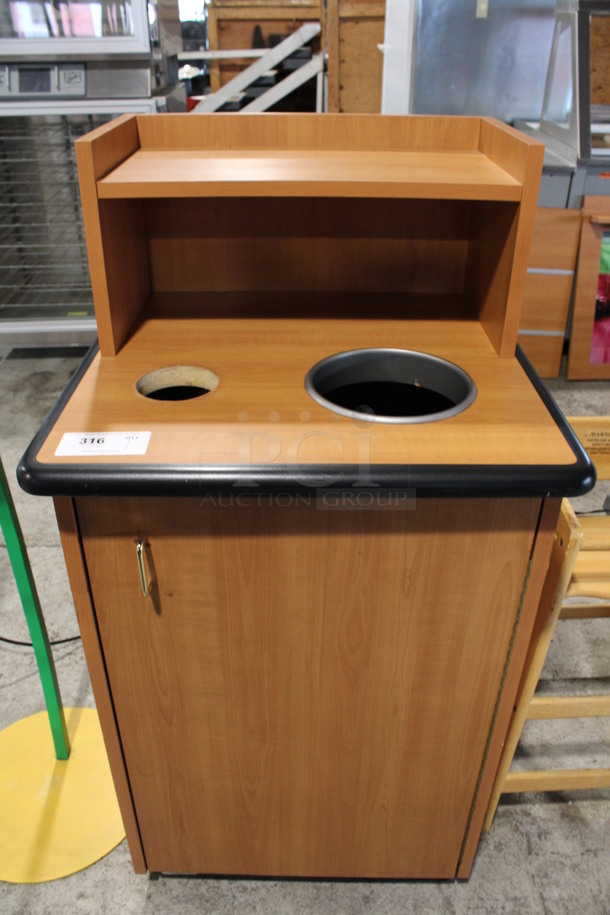 Wood Pattern Trash Can Shell w/ Tray Return, Trash Deposit Hole, Trash Can and Door. 25.5x25.5x48.5