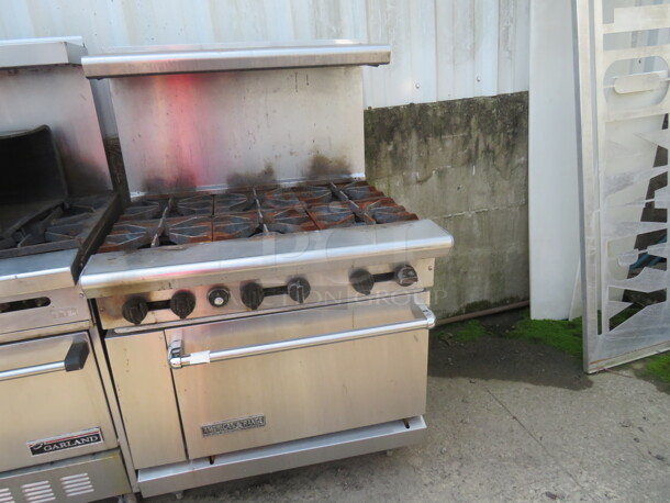 One American Range 6 Burner Natural Gas Range With SS Over Shelf. 36X33X57 - Image 1 of 3