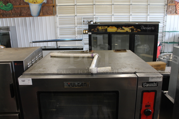 Vulcan ABC7G-NAT Stainless Steel Commercial Natural Gas Powered Combi Convection Oven on Commercial Casters.
 - Image 2 of 8