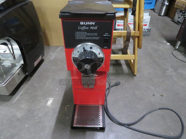 One Bunn Grinder. Model# G1 HD, RED. 120 Volt. 8X16X23 - Image 1 of 3