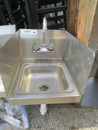 One Regency Stainless Steel Hand Sink With Faucet And R/L And Back Splash. 12X16 