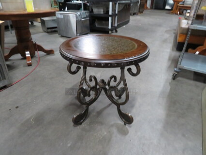 One Wooden Metal Coffee Table. 26X25