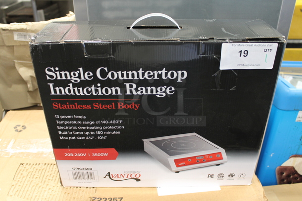 BRAND NEW IN BOX! Avantco IC3500 Stainless Steel Commercial Countertop Single Burner Induction Range / Cooker. 208-240 Volts, 1 Phase. Tested and Working! - Image 2 of 4