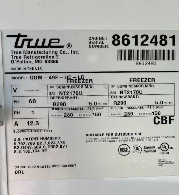 True 2 Glass Dr. Freezer, Like New, Modern R290 Refrigerant, LED Lights, Tested & Working! - Image 2 of 3