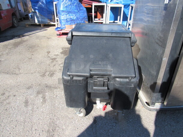 One Cambro Ice Transport With Drain, On Casters. 22X29X28