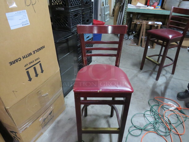 Wooden Bar Height Chair With A Cushioned Seat, And Footrest. 2XBID