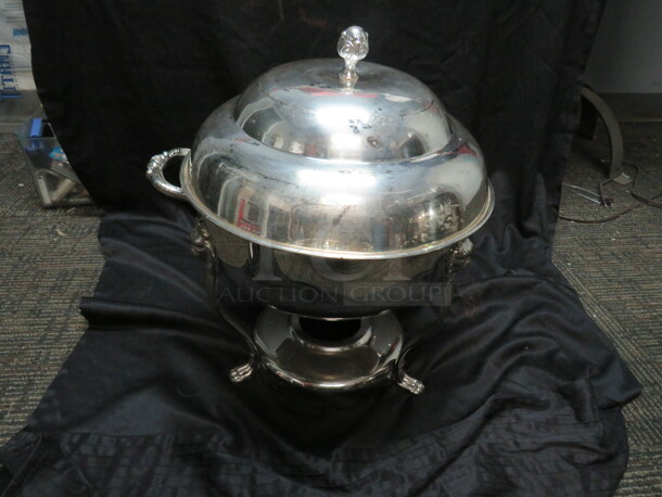One Vintage Silver 13 Inch Round Chafer With Lid And Lions Head Legs.  - Image 1 of 3
