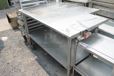 Stainless Steel Commercial Table w/ Commercial Can Opener Mount and Under Shelf on Commercial Casters.