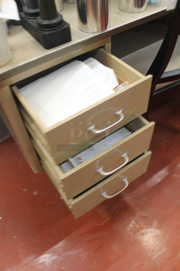 ALL ONE MONEY! Lot of Various Items Including Tan Metal 5 Drawer Desk w/ Contents, Trash Can and Chair. BUYER MUST REMOVE. - Image 5 of 6