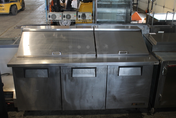 2012 True TSSU-72-30M-B-ST Stainless Steel Commercial Sandwich Salad Prep Table Bain Marie Mega Top on Commercial Casters. 115 Volts, 1 Phase. Tested and Powers On But Does Not Get Cold