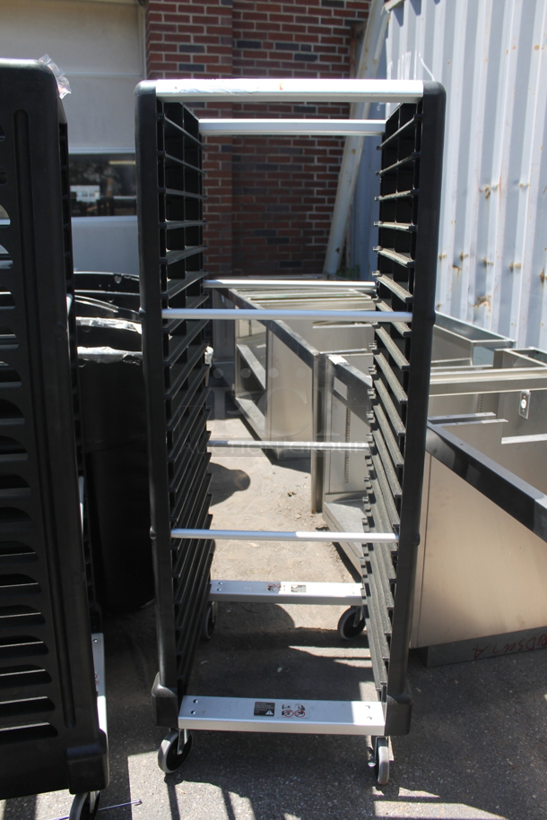 BRAND NEW! Rubbermaid Black Poly and Metal Pan Transport Rack on Commercial Casters.