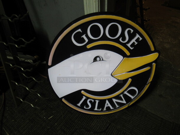 One 19 Inch Round Goose Island Lighted Sign.