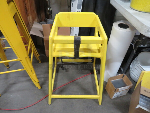 One Wooden High Chair Painted Yellow. - Image 1 of 1