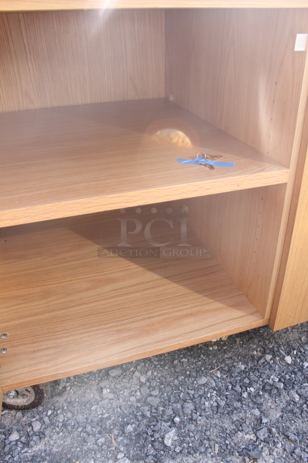 BRAND NEW! ACS FAB LLC Stainless Steel Counter w/ 4 Wood Pattern Doors on Commercial Casters. - Image 4 of 5