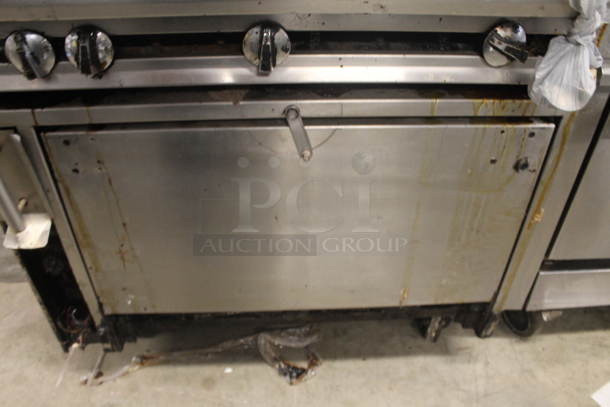 Jade Range Commercial Stainless Steel Natural Gas Powered Griddle Range With CONVECTION Oven With Pan Racks On Commercial Casters. - Image 6 of 10