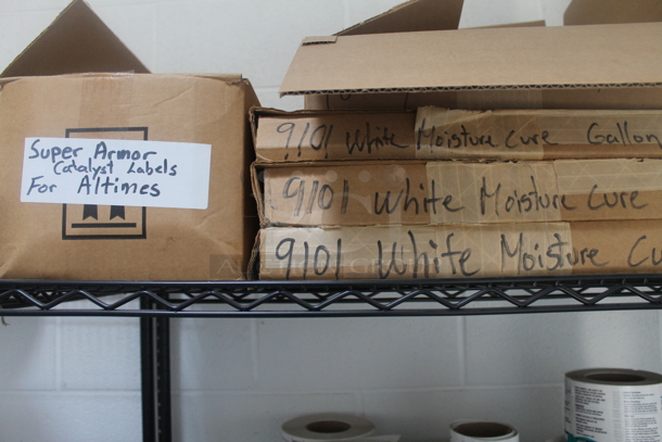 Black 4 Tier Wire Shelving Unit w/ Contents Including Labels on Commercial Casters. BUYER MUST REMOVE. - Image 2 of 8