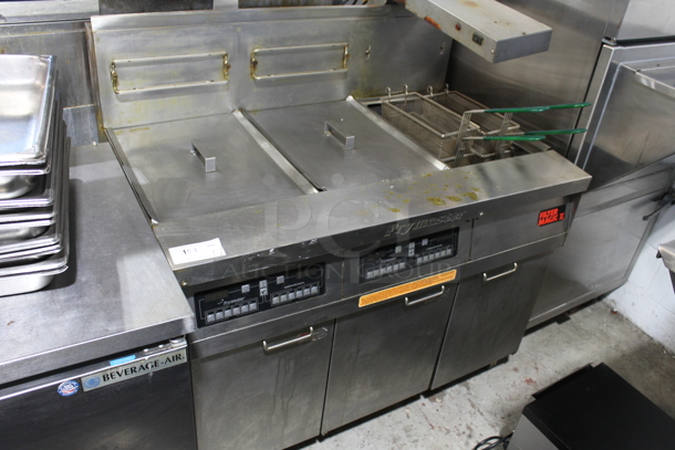 Frymaster FW245ECSC Stainless Steel Commercial Natural Gas Powered 2 Bay Fryer w/ Right Side Dumping Station.  - Image 1 of 10
