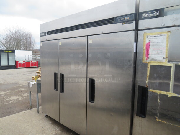 One SS Blue Air 3 Door Freezer With 11 Racks On Casters. Model# BSF72T. 115/208-230 Volt. 81X31X81.5