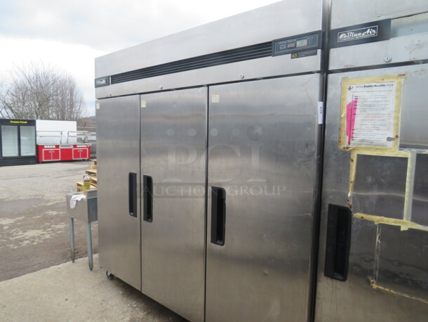 One SS Blue Air 3 Door Freezer With 11 Racks On Casters. Model# BSF72T. 115/208-230 Volt. 81X31X81.5 - Image 1 of 4