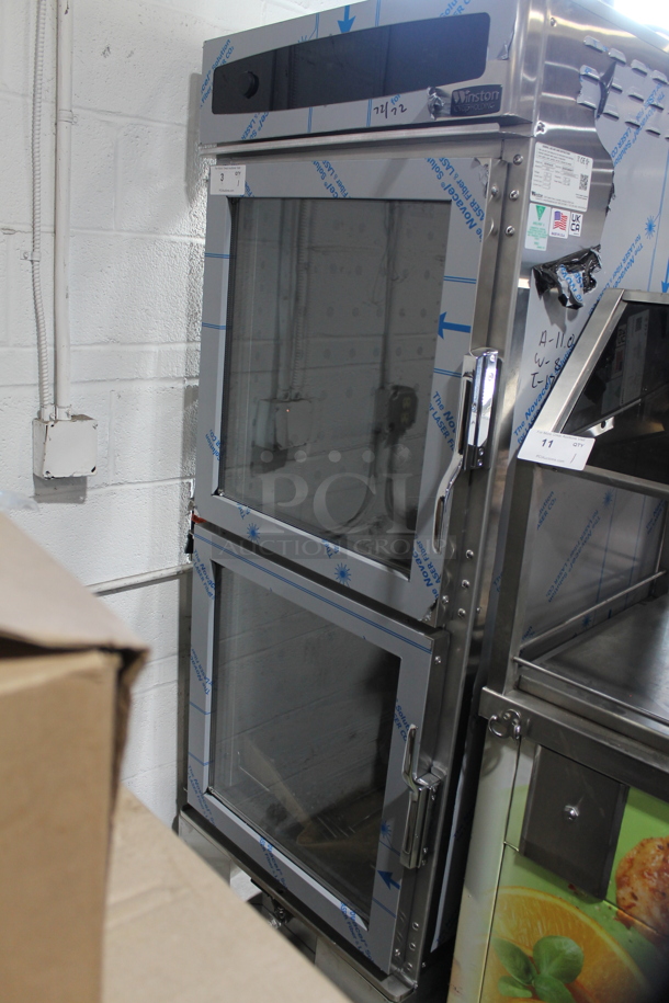 BRAND NEW SCRATCH AND DENT! 2023 Winston HOV5-14UV Stainless Steel Commercial Electric Powered Full Height Insulated 2 Half Size Door Mobile Heated Cabinet. 120 Volts, 1 Phase. Tested and Working! - Image 2 of 8
