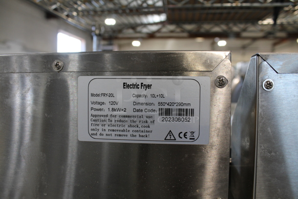 BRAND NEW SCRATCH AND DENT! 2023 Hoocoo FRY-20L Stainless Steel Commercial Countertop Electric Powered 2 Bay Deep Fat Fryer w/ 2 Metal Baskets and 2 Lids. 120 Volts, 1 Phase. - Image 8 of 8