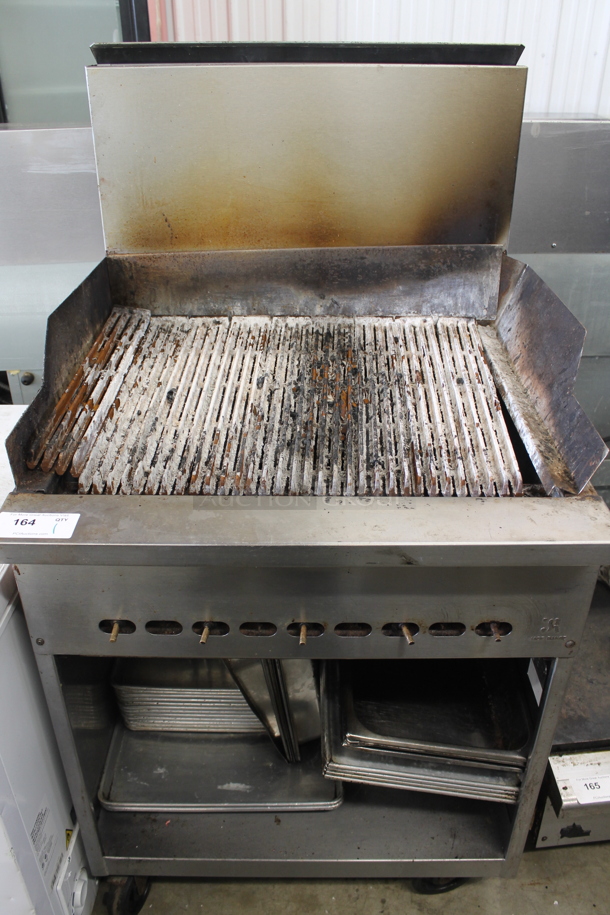 Jade Range JSF-30B Stainless Steel Commercial Natural Gas Powered Charbroiler Grill w/ Under Shelf and Contents on Commercial Casters. - Image 1 of 6