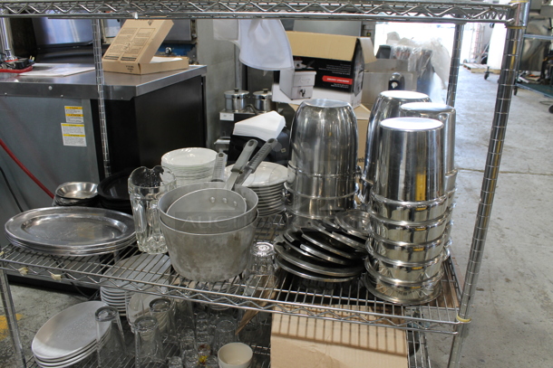 ALL ONE MONEY! Metro Lot of Various Items Including Stainless Steel Ice Buckets, Dishes and Glasses. Metro Shelf Not Included. - Image 4 of 9