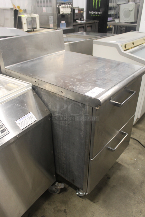 Stainless Steel Commercial Counter w/ 2 Drawers and Back Splash on Commercial Casters.  - Image 2 of 6