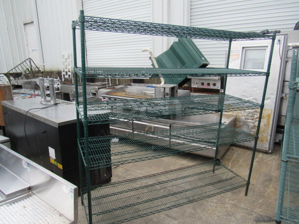 One Green Coated Metro Shelf With 5 Shelves. 72X24X73