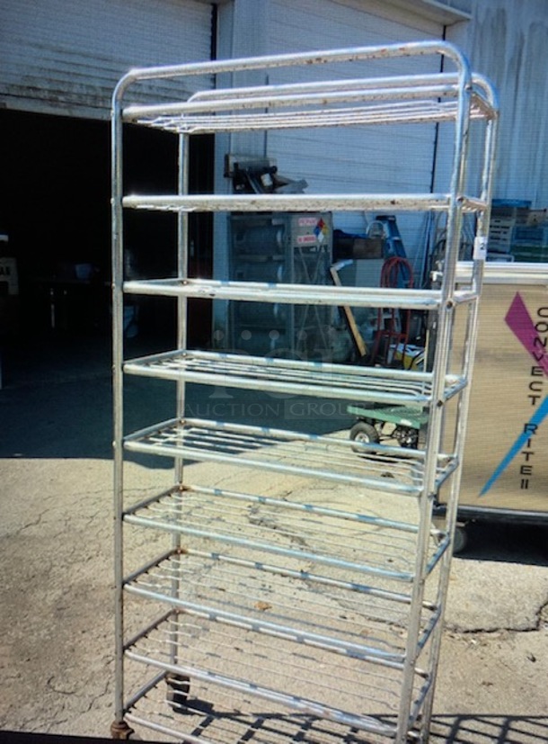 One Aluminum Speed Rack On Casters. 32.5X15X75