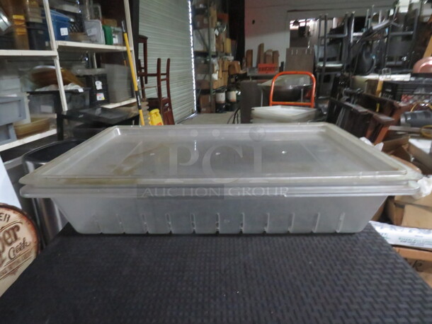 One 8.5 Gallon Perforated Food Storage Container With Lid. - Image 1 of 1