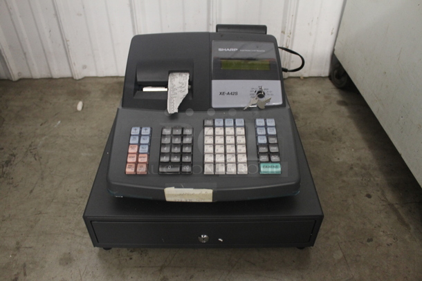 IN ORIGINAL BOX! Sharp XE-A42S Metal Countertop Electronic Cash Register w/ Key. - Image 1 of 5