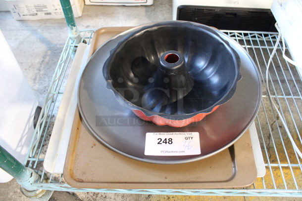 4 Various Metal Baking Pans; Bundt Cake, Round and 2 Sheet. Includes 10.5x10.5x3.5. 4 Times Your Bid!