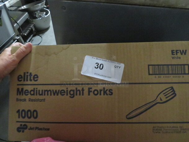 One Box Of NEW 1000ct Individually Wrapped Forks.
