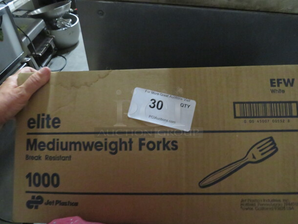 One Box Of NEW 1000ct Individually Wrapped Forks. - Image 1 of 1