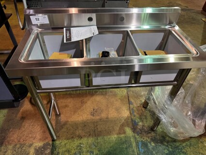 Stainless Steel 3 Compartment Sink, New/Out of box. (Faucet not included) 49X18X35