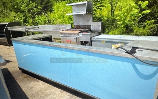 One Stainless Steel Corsair Display System With Under Storage, Hand Sink, And Plug Ins On Casters. 130X36X38 - Image 1 of 6
