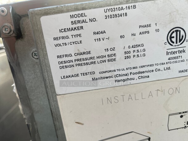 Late Model! Manitowoc UY-0310A  30 inch Air Cooled Undercounter Half Dice Commercial Ice Machine 115V, 295 lb per Day Tested and Working!  - Image 5 of 9