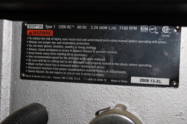 Black & Decker BDDP100 10" 5 Speed Drill Press on Metal Cart w/ Commercial Casters. - Image 7 of 9
