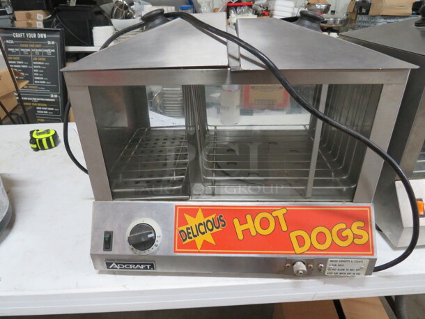 One Adcraft Hot Dog Steamer. #HDS-1200W. 120 Volt. 18X14X14
