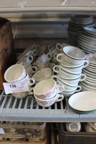 ALL ONE MONEY! Lot of Various White Ceramic Mugs w/ Red and Green Patterns.