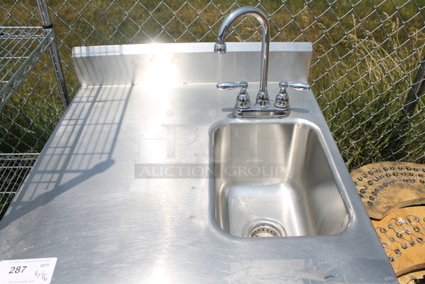 Commercial Stainless Steel Hand Sink With Backsplash And Gooseneck Faucet On Single Door Open Cabinet Base. - Image 2 of 7
