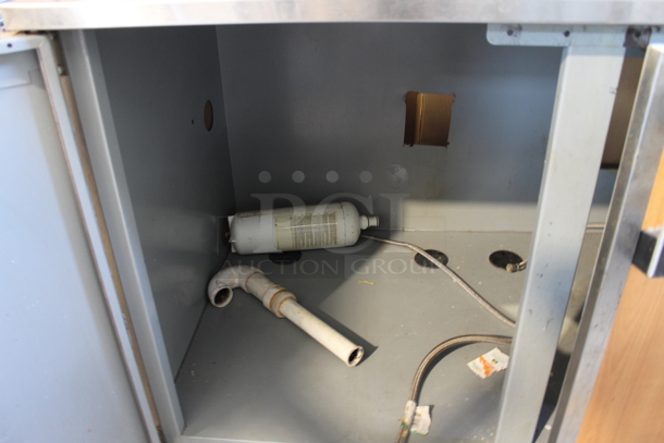 Duke Stainless Steel Commercial Counter w/ Sink Basin, Faucet, Handle, Back Splash and 2 Wood Pattern Doors. - Image 5 of 6